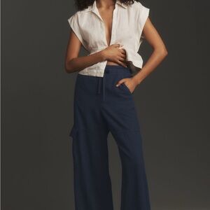 Pilcro Navy Linen Beach Cargo Pants